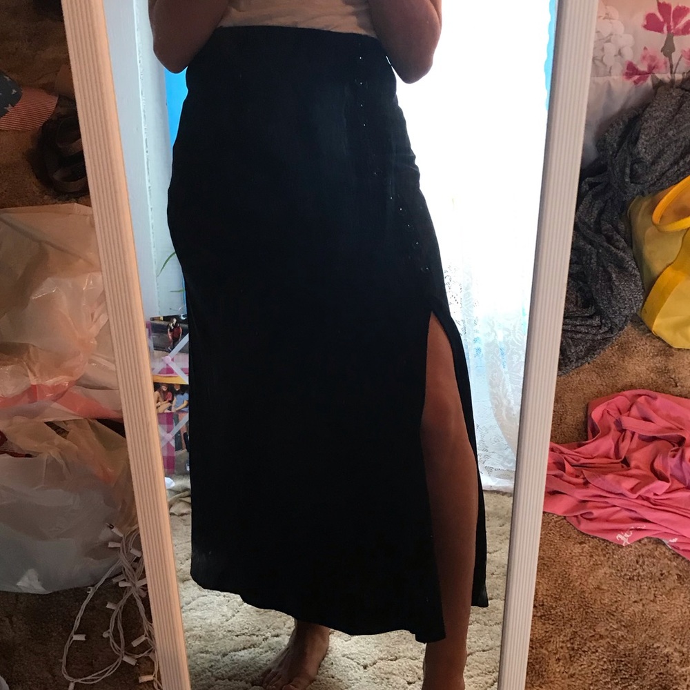 Long black button front with slit skirt